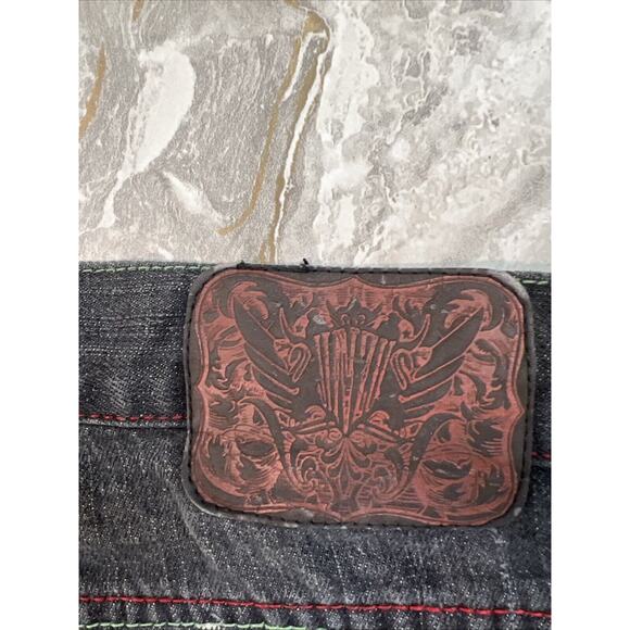 Vintage Jinzu Shorts Mens 42 Grey Denim Baggy Embroidered - Picture 8 of 10